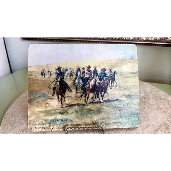 Vintage Range Riders Wild West 1901 Display Painting 7in x 9in Man Cave - Picture 3 of 10